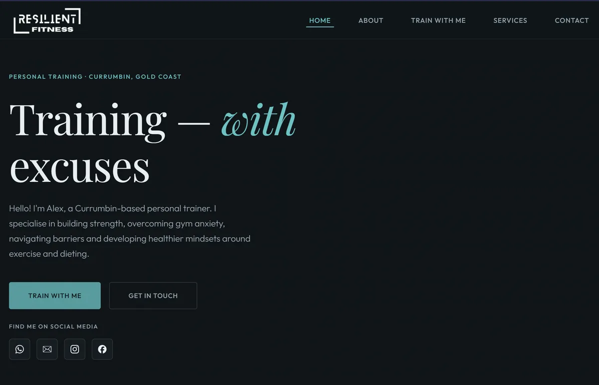 Resilient Fitness website homepage